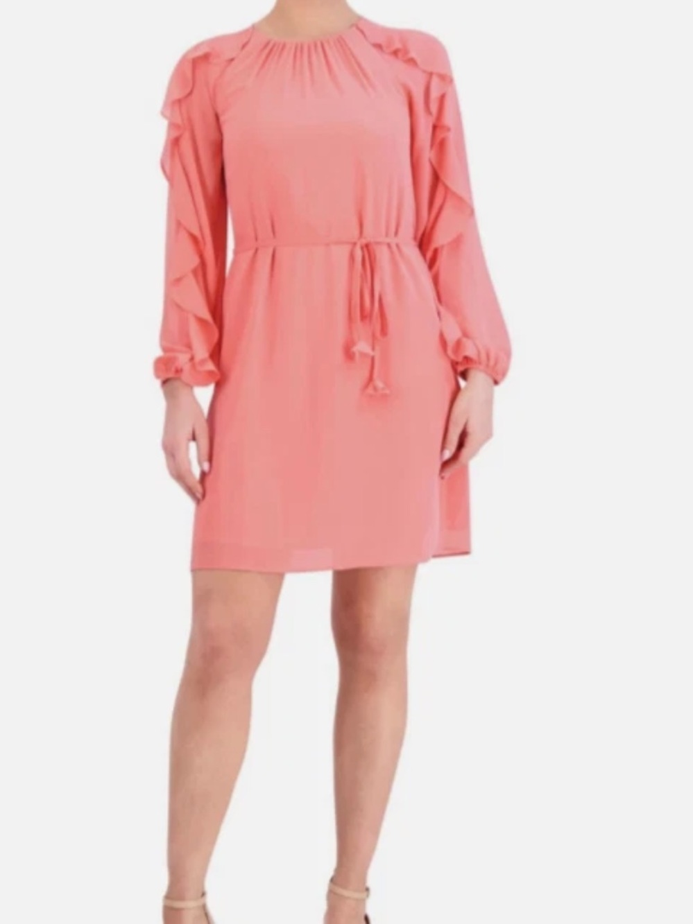 NWT Vince Camuto Sz 10 Chiffon Float Ruffle Spring Summer Wedding Dress Coral
